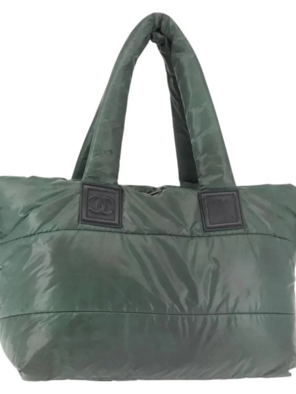 CHANEL Cococoon Tote Bag Nylon Khaki Silver CC Auth 128925